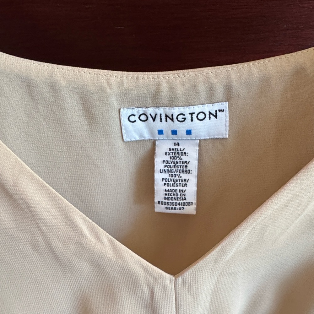 Covington Light Cream V-Neck Sleeveless Top Milkmaid Work Casual Coquette Blouse - Picture 3 of 6
